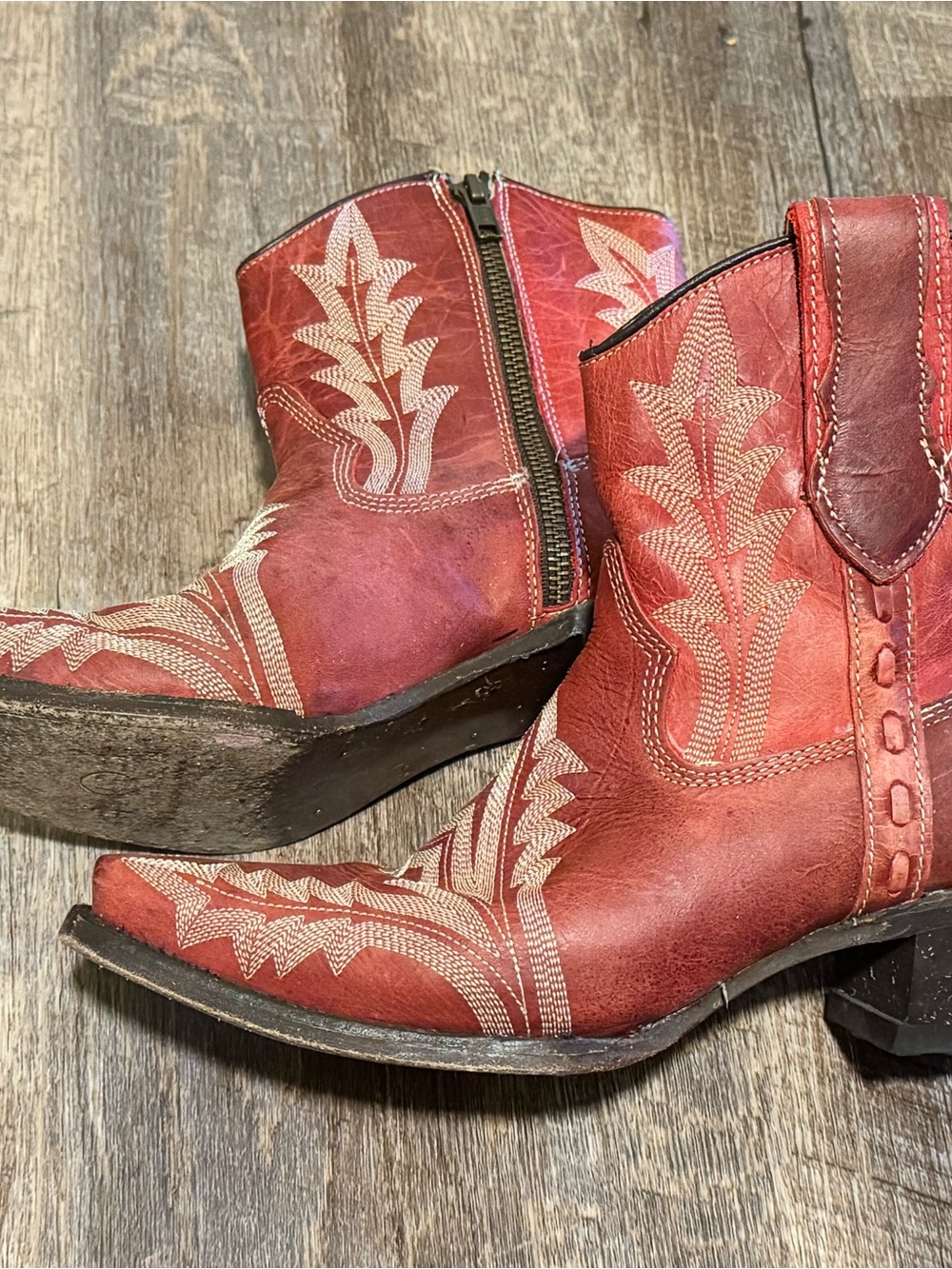 Circle G Red Embroidered Leather Ankle Booties